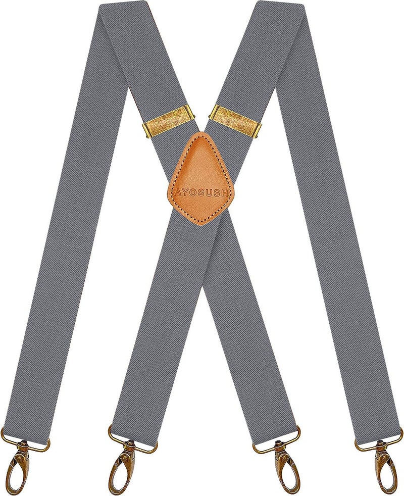 AYOSUSH Vintage Suspenders for Men Heavy Duty 4 Snap Hooks for Belt Loops Adjustable X Back (Dark Grey 2, One Size) - Image 1
